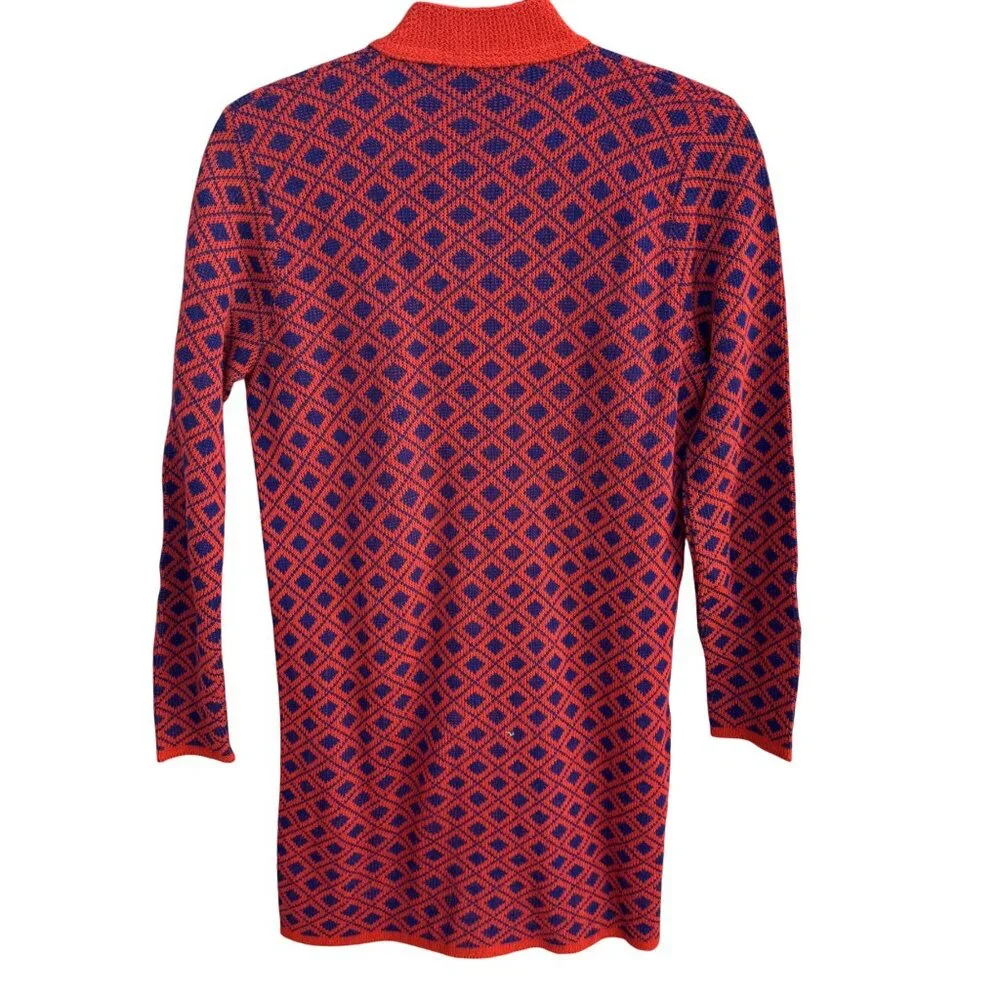 Beeline Vintage 60s 70s Mod Geometric Diamond Knit Cardigan Sweater M Rockabilly